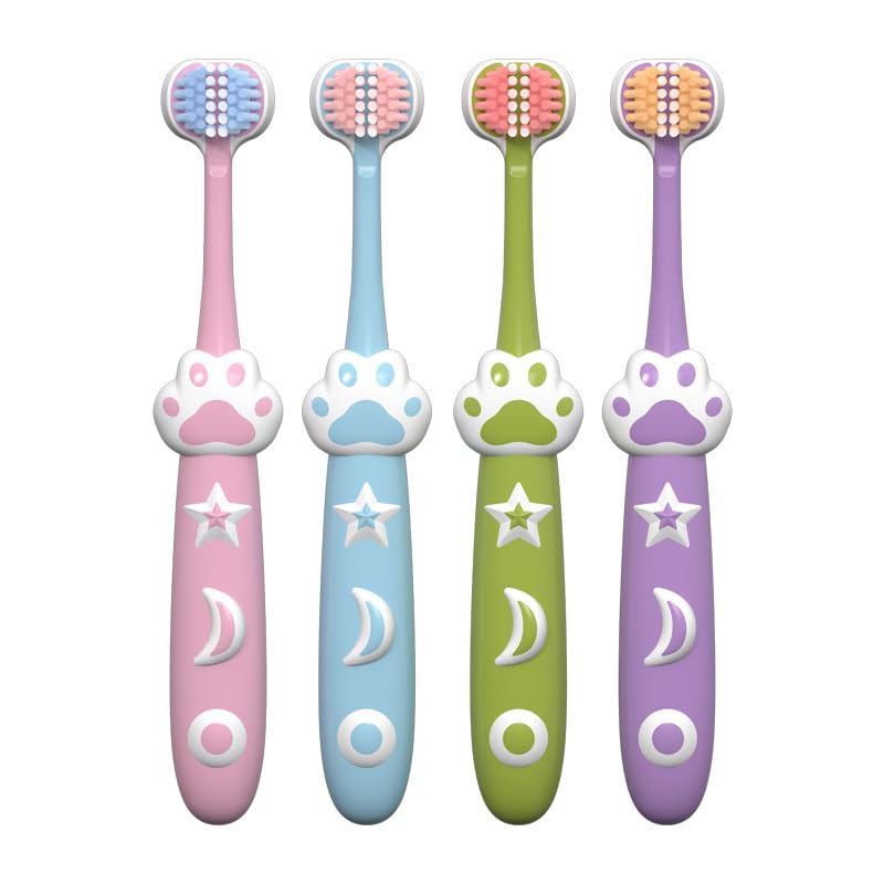 HANNEA 4Pcs Kids Toothbrush Triple-sided Toothbrushes for Age 3+ Ultra Soft Bristle Toothbrush Designed for Deciduous Teeth Lovely Cartoon Cat Palm Handle Child Toddlers Toothbrush HANNEA 4Pcs Kids Toothbrush Triple-sided Toothbrushes for Age 3+ Ultra Soft Bristle Toothbrush Designed for Deciduous Teeth Lovely Cartoon Cat Palm Handle Child Toddlers Toothbrush